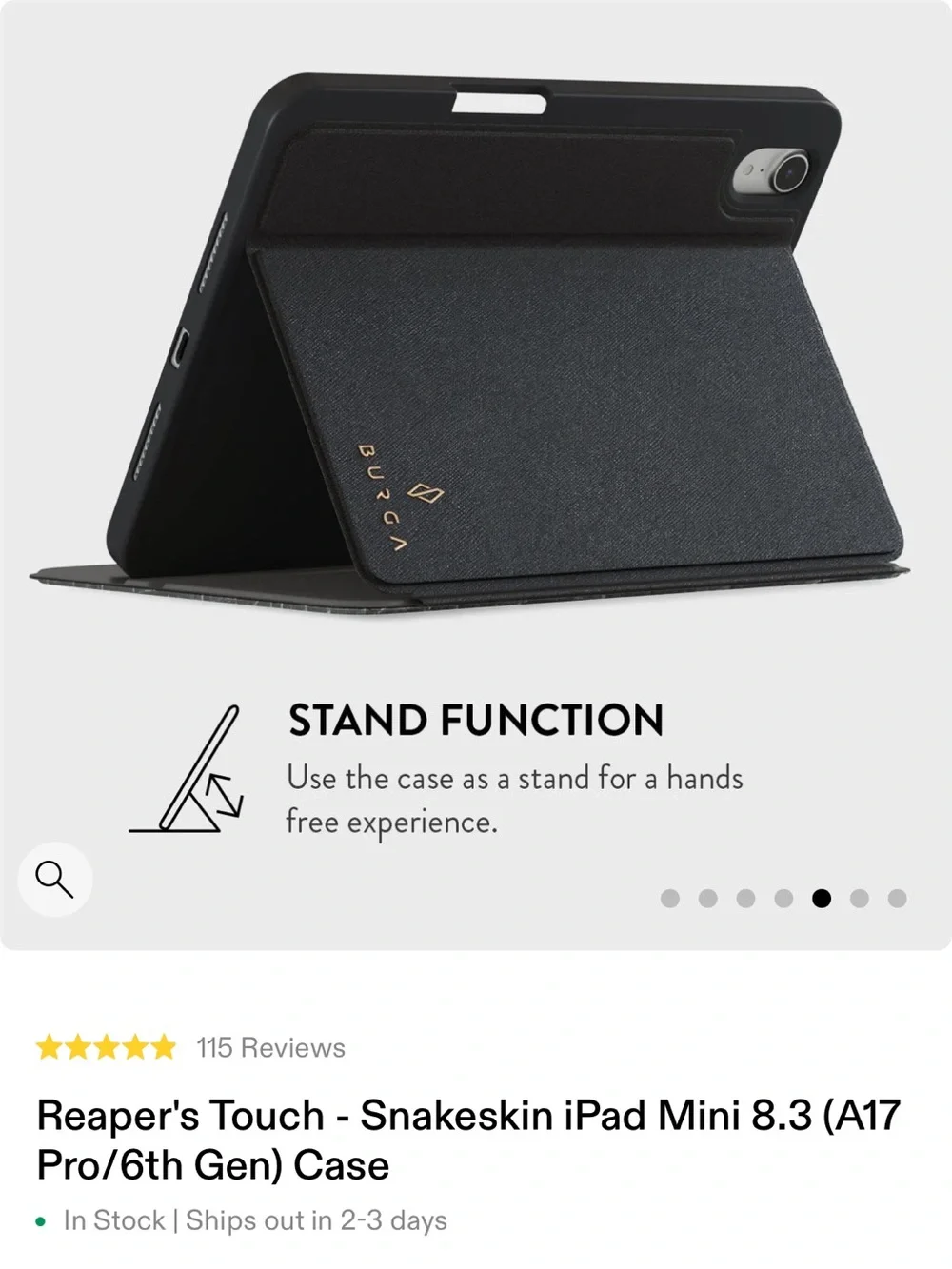 Black “Reapers Touch” Snakeskin iPad Mini Case (8.3 / A17 Pro / 6th Gen)